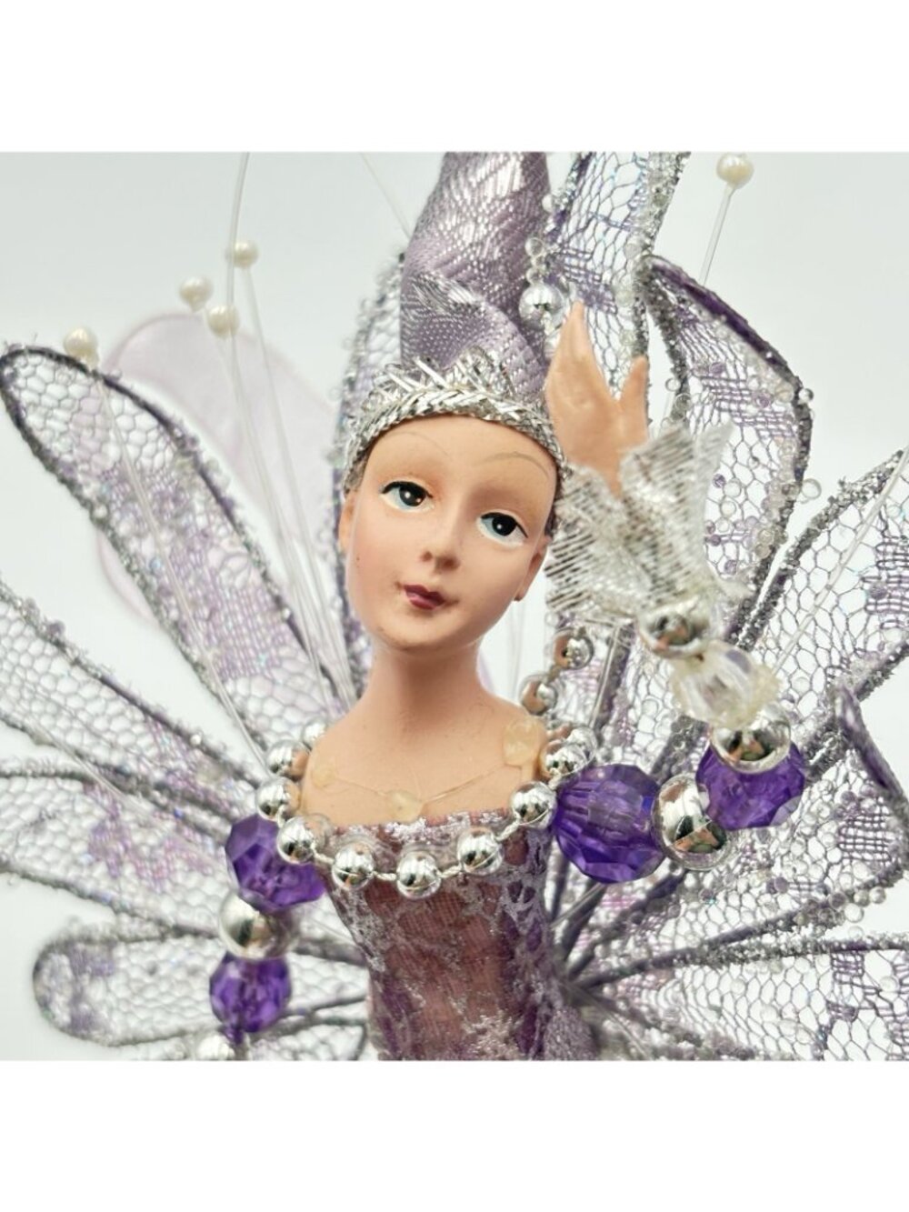 Vintage Purple Pixie Fairy Christmas Tree Ornament Hanging Beaded Shiny 8” Girl - Picture 14 of 16